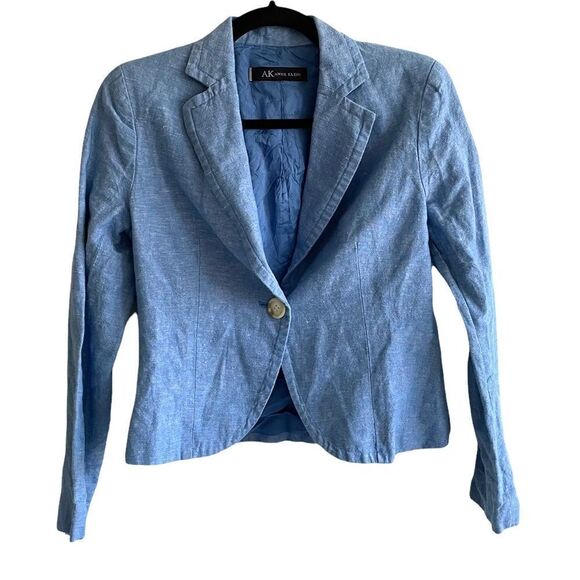 ANNE KLEIN Linen Cropped Blazer Blue XS - Picture 2 of 7